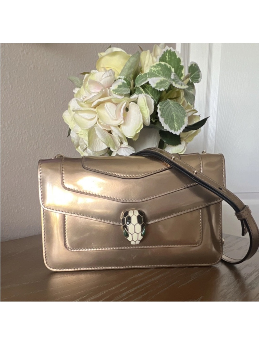 Bulgari Metallic Gold Crossbody Bag with Serpent Clasp